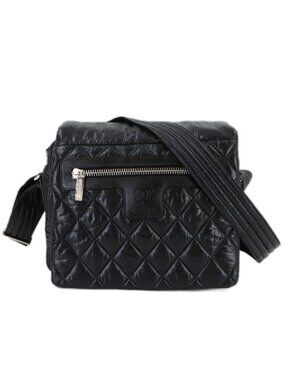 Chanel Coco Small Shoulder Bag Nylon Leather Black Silver